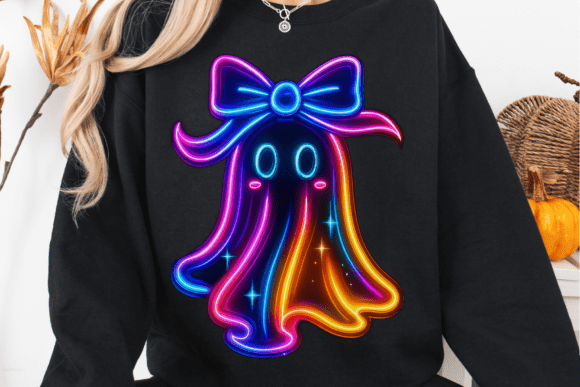 Glowing Neon Halloween Ghost PNG
