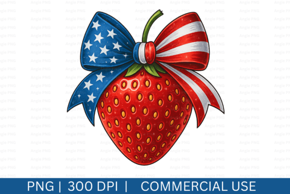July 4th Strawberry, Coquette Bow PNG