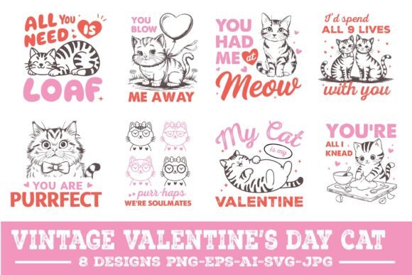 Vintage Valentine's Cat Quote Bundle