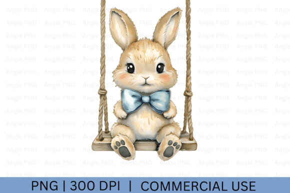 Watercolor Easter Bunny on Swing